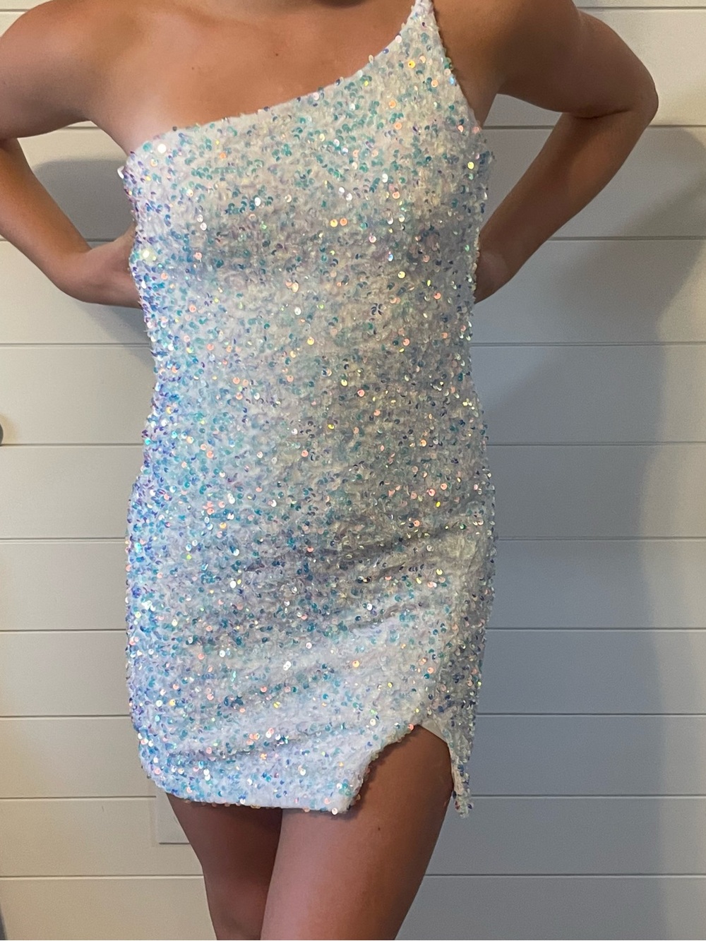 Windsor White One-Shoulder Sequin Mini Dress